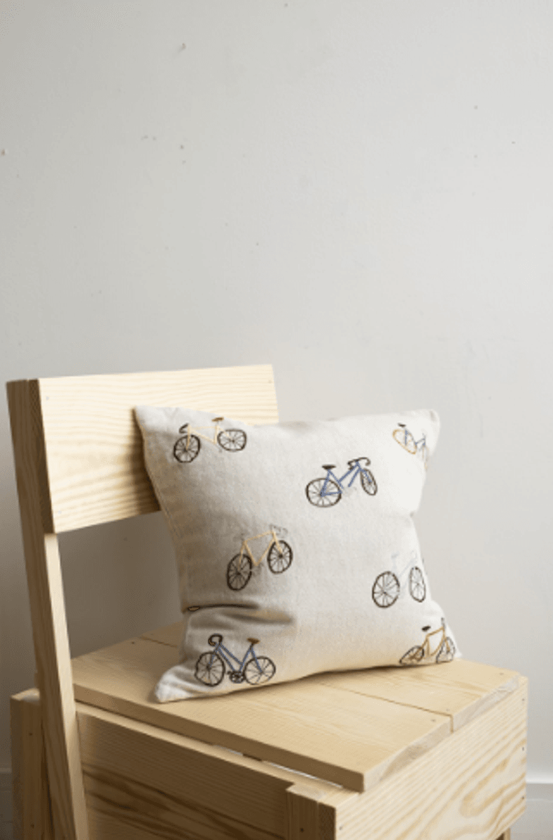 BICYCLES EMBROIDERED CUSHION COVER/ Fine Little Day