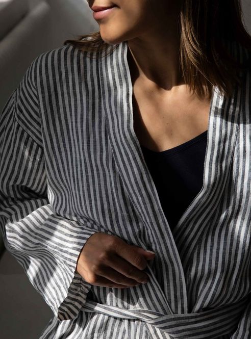 Hovedbilde Laval linen robe - S/M Grey/white/ Tell Me More